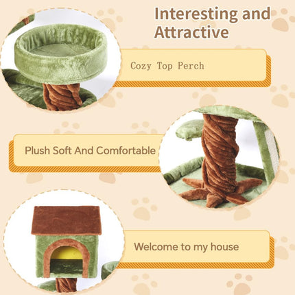 Wooden Cat Tree with Condo Cat Scratching Post All in One Non Slip for Cats Play