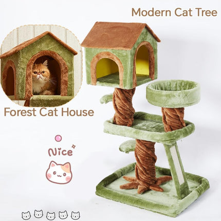 Wooden Cat Tree with Condo Cat Scratching Post All in One Non Slip for Cats Play