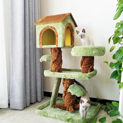 Wooden Cat Tree with Condo Cat Scratching Post All in One Non Slip for Cats Play