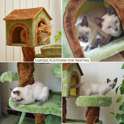 Wooden Cat Tree with Condo Cat Scratching Post All in One Non Slip for Cats Play