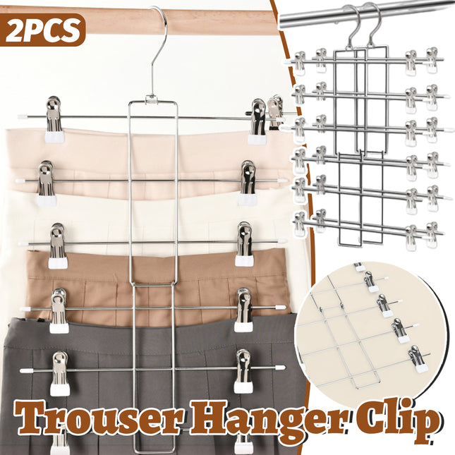 2PCS 6-Tier Pants Hanger Closet Organizer Skirt Hangers with Clips Space Saving