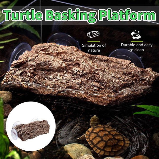 Reptile Turtle Basking Platform Resin Bark Climbing Terrace Suction Cup Tank