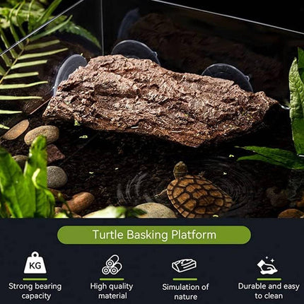 Reptile Turtle Basking Platform Resin Bark Climbing Terrace Suction Cup Tank