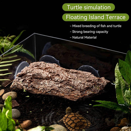 Reptile Turtle Basking Platform Resin Bark Climbing Terrace Suction Cup Tank