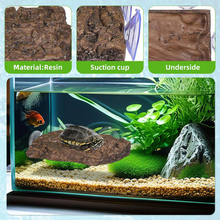 Reptile Turtle Basking Platform Resin Bark Climbing Terrace Suction Cup Tank