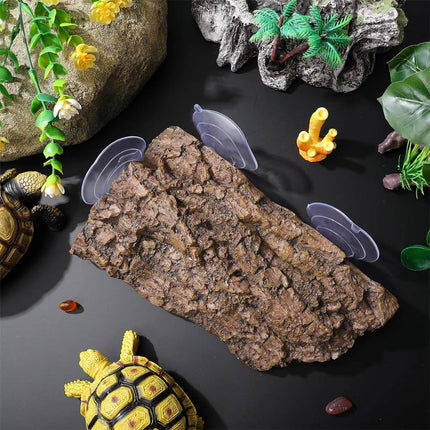 Reptile Turtle Basking Platform Resin Bark Climbing Terrace Suction Cup Tank