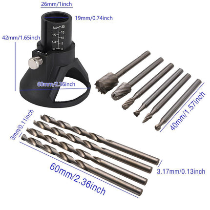 11 PCS/SET Rotary Multi Tool Cutting Guide Attachment Kit HSS Router Drill Bit