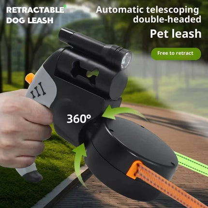 Dual Retractable Dog Leash with Light Black Grey