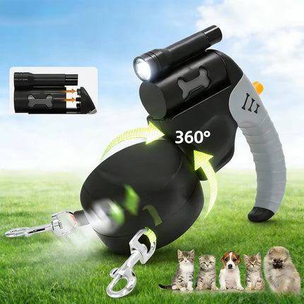 Dual Retractable Dog Leash with Light Black Grey