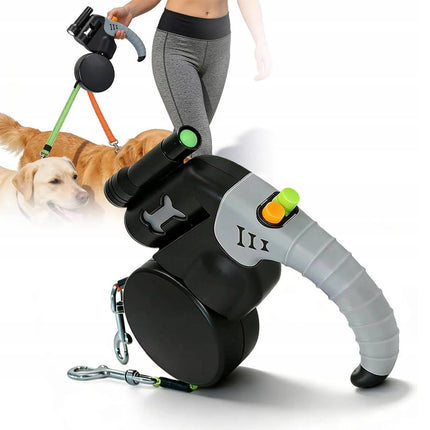 Dual Retractable Dog Leash with Light Black Grey