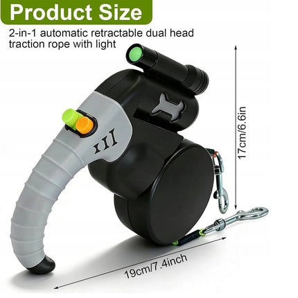 Dual Retractable Dog Leash with Light Black Grey
