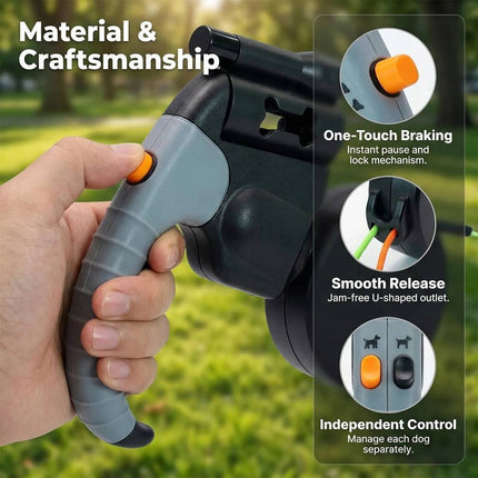 Dual Retractable Dog Leash with Light Black Grey