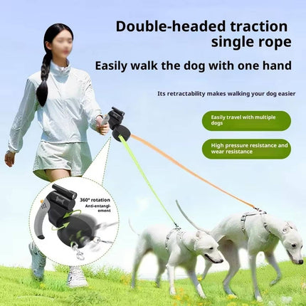 Dual Retractable Dog Leash with Light Black Grey