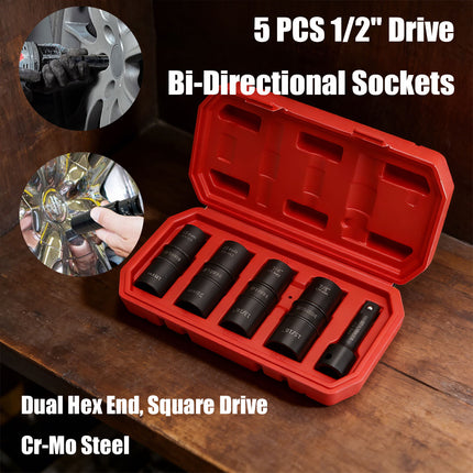 5PCS Double Head Tire Changer Socket Set 1/2 Drive for Garage Workshop Repair