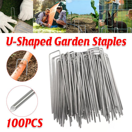 100pcs U Shape Ground Stakes Gardening Spikes Landscape Anchor Pins