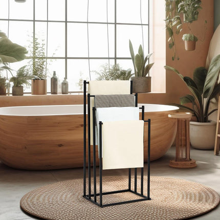 4 Bar Metal Vertical Towel Storage Rack 44x30x96cm Durable for Bathroom Bedroom
