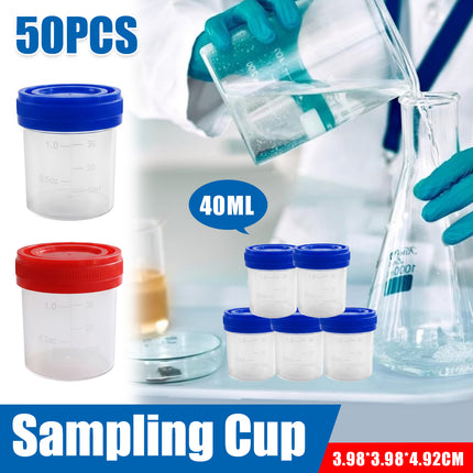 50PCS Disposable Sampling Cup With Lid 40ml Specimen Container For Lab Medical