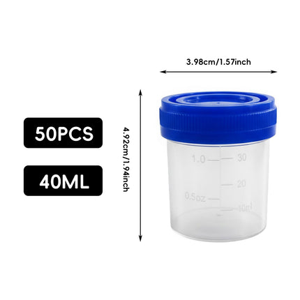 50PCS Disposable Sampling Cup With Lid 40ml Specimen Container For Lab Medical