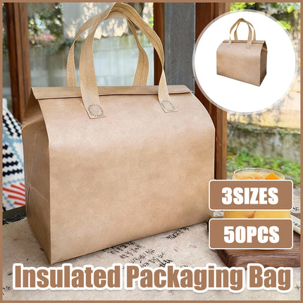 50PCS Thermal Insulated Takeaway Bags with Handles Food Delivery Packaging Bags