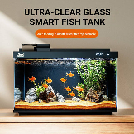 Ultra White Glass Fish Tank Desktop Aquarium Built In Filter Pump LED Oxygen