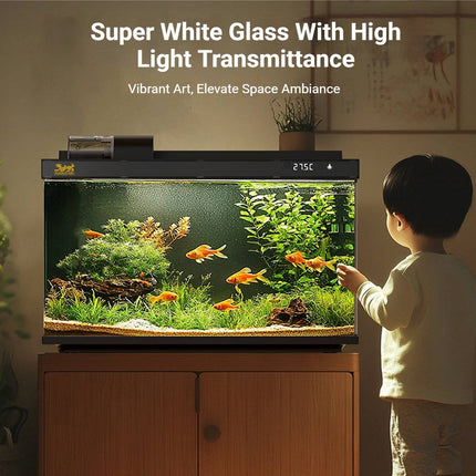 Ultra White Glass Fish Tank Desktop Aquarium Built In Filter Pump LED Oxygen