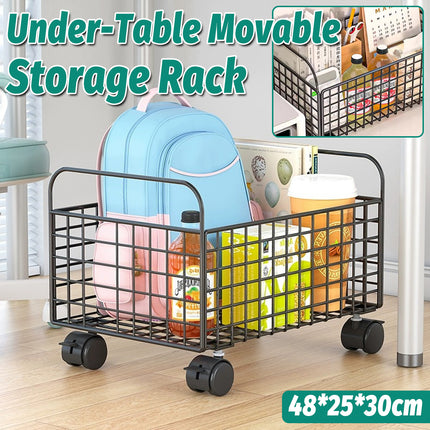 Under-Table Movable Storage Rack with Wheels for Office Home Kitchen Durable