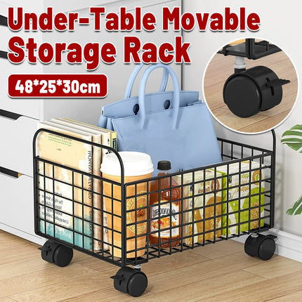 Under-Table Movable Storage Rack with Wheels for Office Home Kitchen Durable