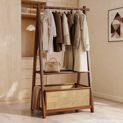 Household Upright Clothes Rack with Storage Basket Stable for Home Bedroom Use