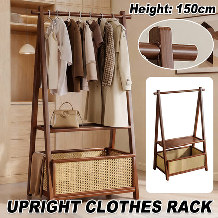 Household Upright Clothes Rack with Storage Basket Stable for Home Bedroom Use