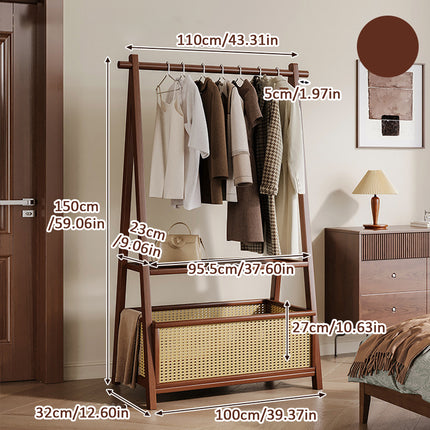 Household Upright Clothes Rack with Storage Basket Stable for Home Bedroom Use