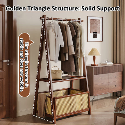 Household Upright Clothes Rack with Storage Basket Stable for Home Bedroom Use