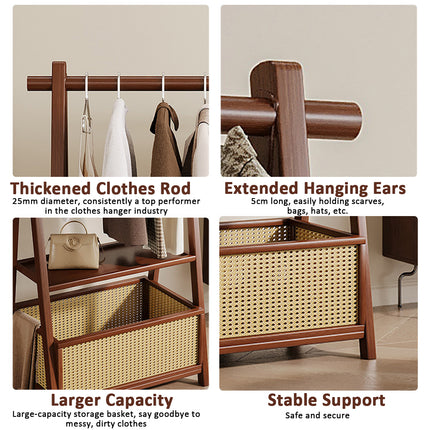 Household Upright Clothes Rack with Storage Basket Stable for Home Bedroom Use
