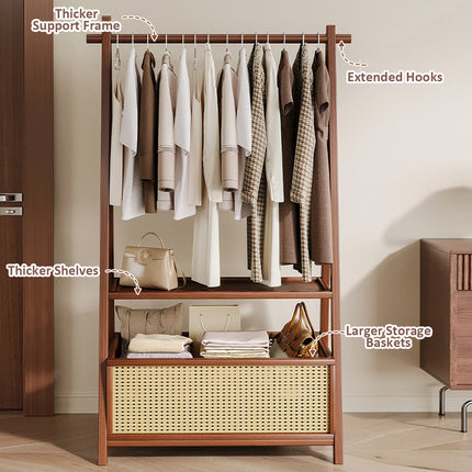 Household Upright Clothes Rack with Storage Basket Stable for Home Bedroom Use