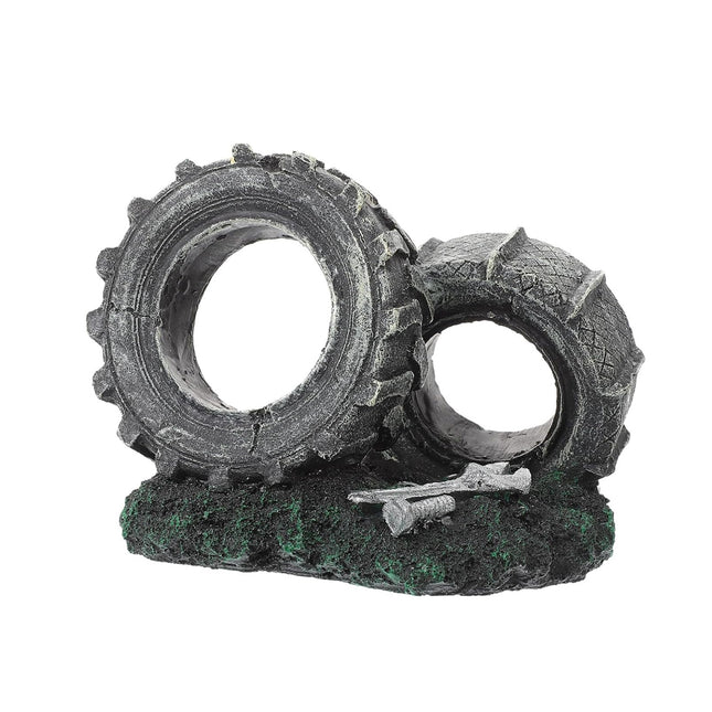 Aquarium Ornament Double Tire Aged Style Decoration for Fish Tank Landscape Home