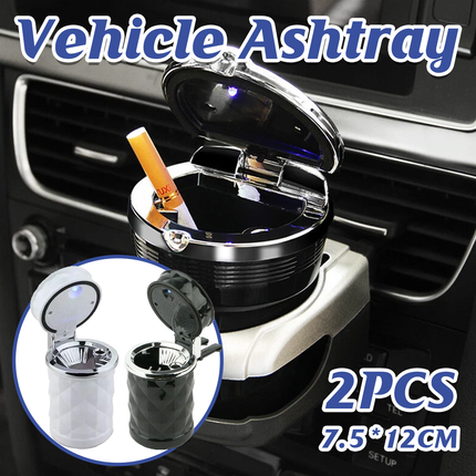 Car Ashtray Set 2PCS Portable Covered Ashtrays Universal Size Black Vehicle Use