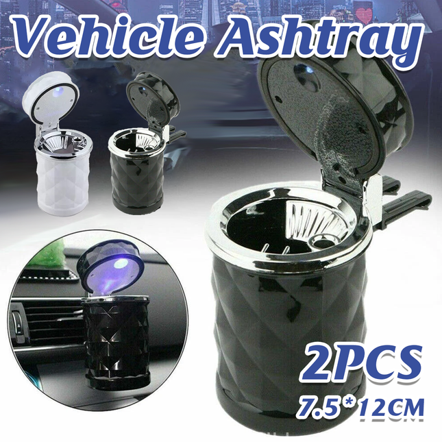 Car Ashtray Set 2PCS Portable Covered Ashtrays Universal Size Black Vehicle Use