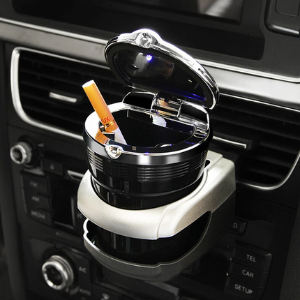 Car Ashtray Set 2PCS Portable Covered Ashtrays Universal Size Black Vehicle Use