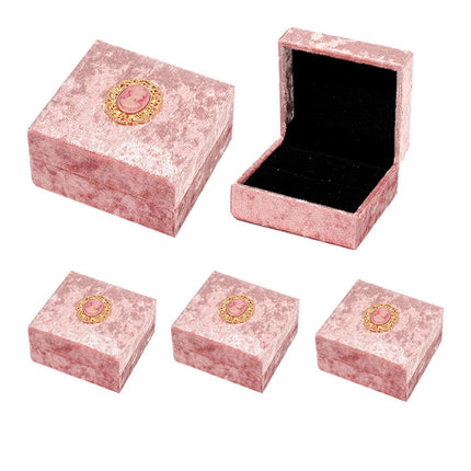 5PCS Pink Vintage Jewelry Velvet Ring Necklance Box Gift Wedding Box
