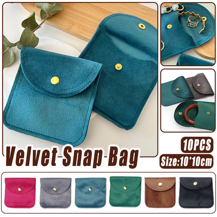 10pcs Velvet Jewelry Pouch Button Closure Thick Soft Ring Necklace Storage Bag