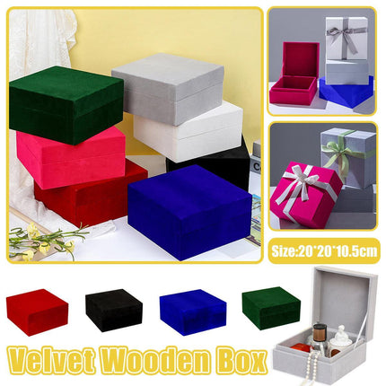 Solid Colour Velvet Jewelry Box Wooden Square Gift Packing Case Velvet Organizer