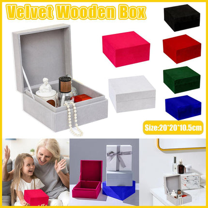 Solid Colour Velvet Jewelry Box Wooden Square Gift Packing Case Velvet Organizer