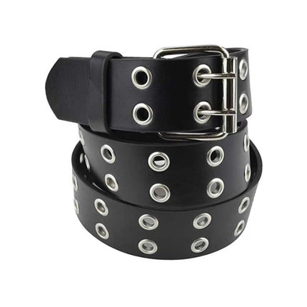 Double Grommet Holes Lether Belt 2-Row Studded For Women Men Punk Belts Use