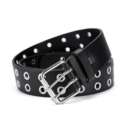Double Grommet Holes Lether Belt 2-Row Studded For Women Men Punk Belts Use
