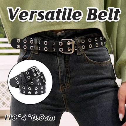 Double Grommet Holes Lether Belt 2-Row Studded For Women Men Punk Belts Use