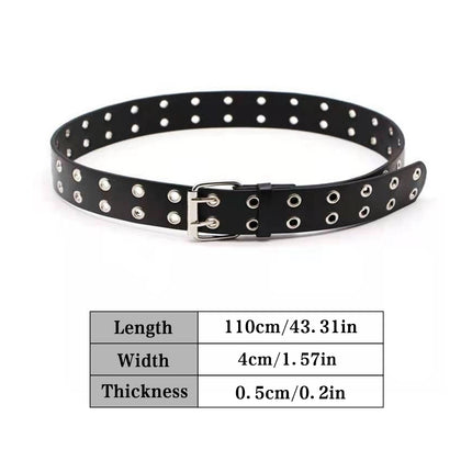 Double Grommet Holes Lether Belt 2-Row Studded For Women Men Punk Belts Use