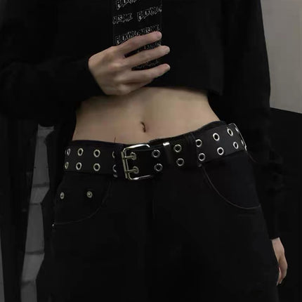 Double Grommet Holes Lether Belt 2-Row Studded For Women Men Punk Belts Use