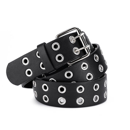 Double Grommet Holes Lether Belt 2-Row Studded For Women Men Punk Belts Use