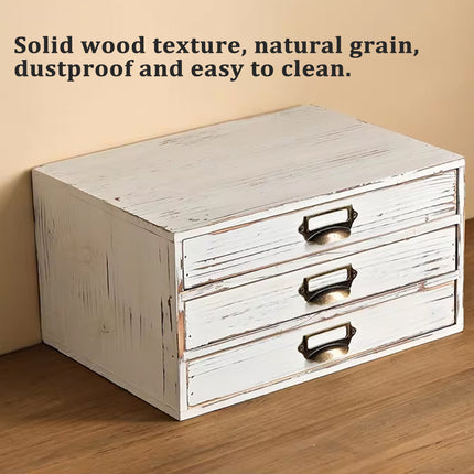 Vintage Solid Wood Handmade Drawer Storage Box Organizer File Jewelry Trinkets