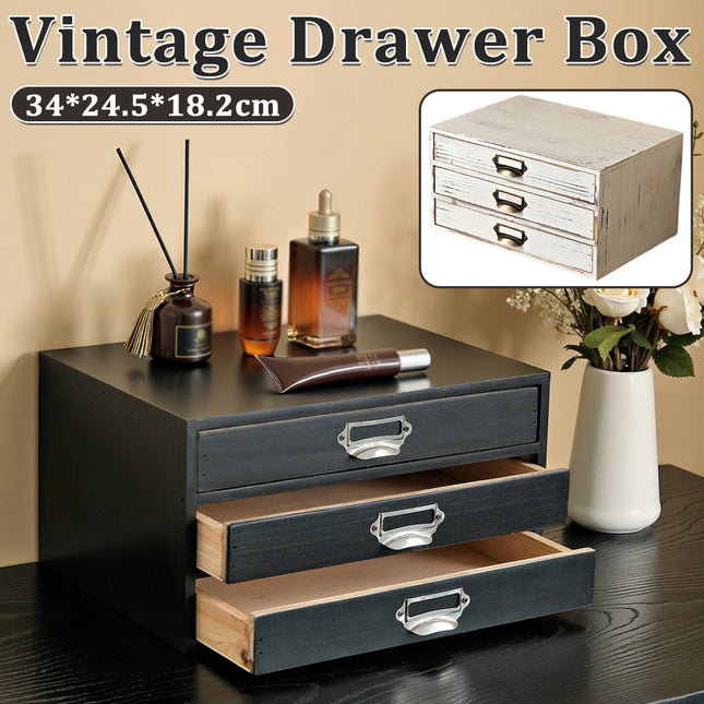 Vintage Solid Wood Handmade Drawer Storage Box Organizer File Jewelry Trinkets