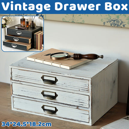 Vintage Solid Wood Handmade Drawer Storage Box Organizer File Jewelry Trinkets